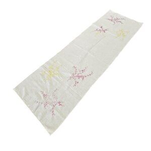 43” Antique Cross Stitch Table Runner White Linen Yellow Pink Floral Shabby Chic